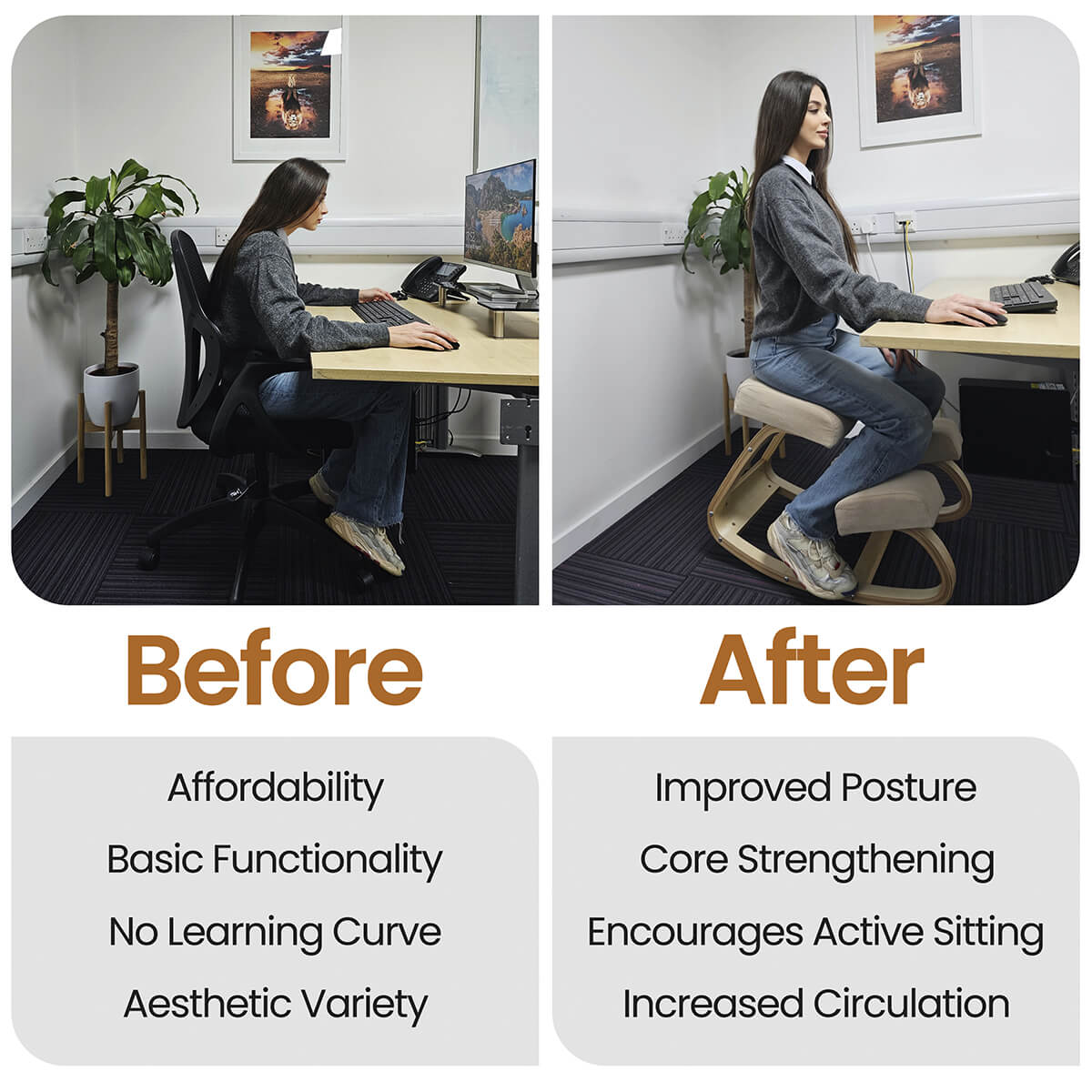 ErgoPosture™ Kneeling Chair – Orthopedic Support for Improved Posture & Comfort at Work