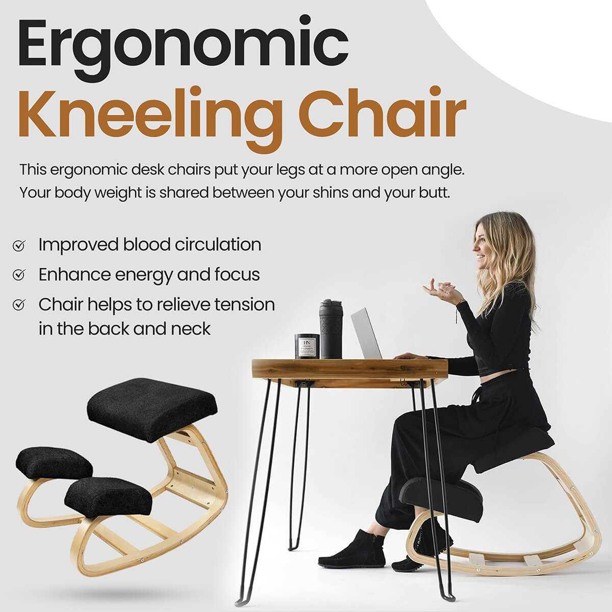 ErgoPosture™ Kneeling Chair – Orthopedic Support for Improved Posture & Comfort at Work