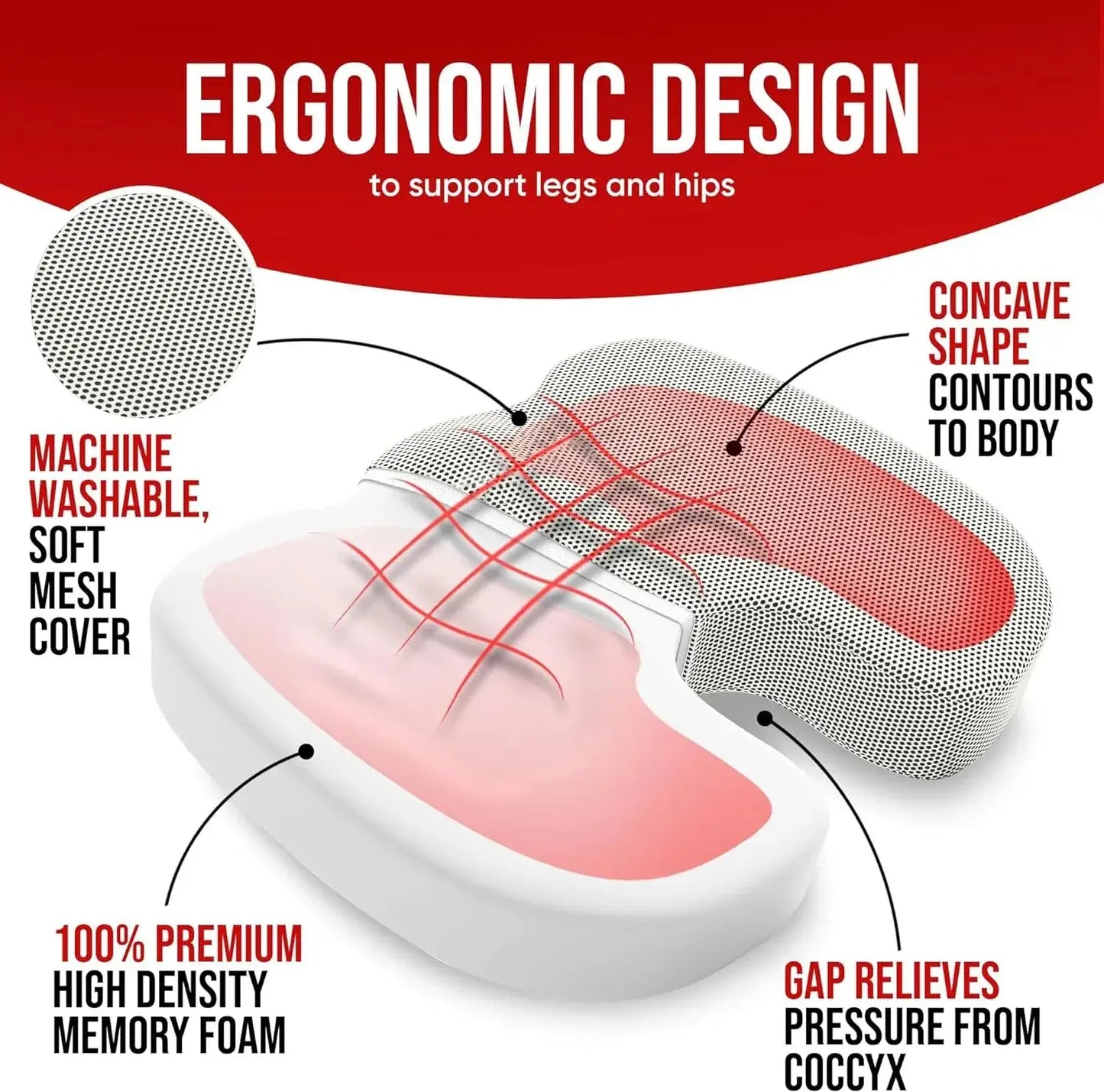 Ergonomic Memory Foam Hemorrhoid Relief Cushion – Office & Student Chair Support