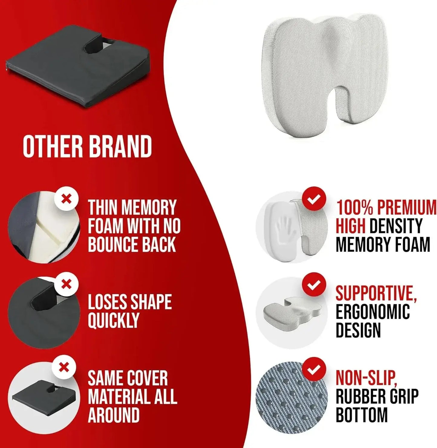 Ergonomic Memory Foam Hemorrhoid Relief Cushion – Office & Student Chair Support