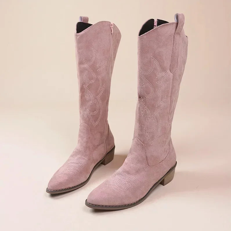 CanyonCharm – Embroidered Suede Cowboy Boots for Women
