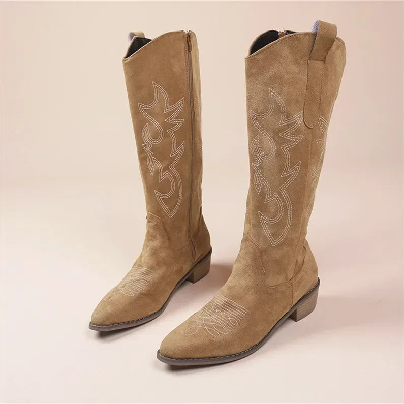 CanyonCharm – Embroidered Suede Cowboy Boots for Women