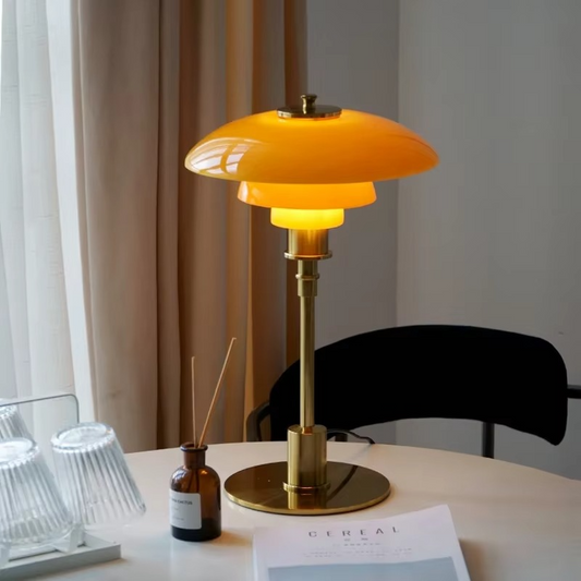 Danish Designer Table Lamp – Elegant Glass & Gold Touch Lamp with Soft LED Light